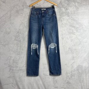 Levi's Low Pro Straight Jeans Womens 25 Distressed Medium Wash Blue A0964-0006